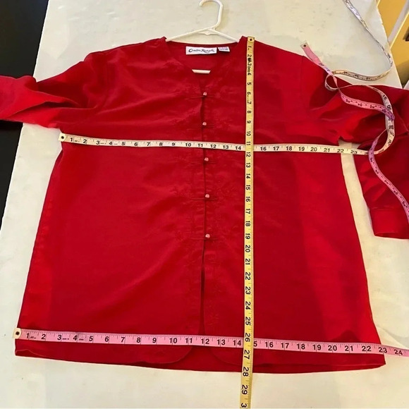 Vintage 80s 90s Embroidered Button Down Blouse Womens Size 14 XL Red Shirt Top - Picture 11 of 12